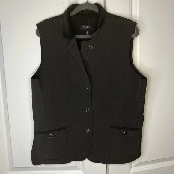 Talbots Black Quilted Old Money Preppy Equestrian Neutral Button Down Vest Large - Picture 6 of 7